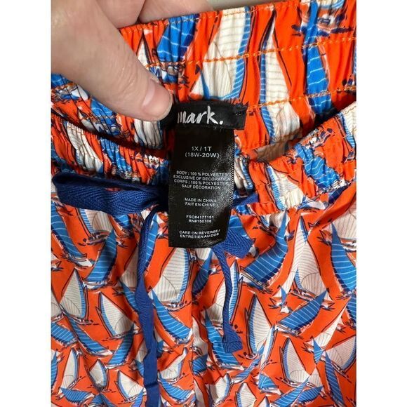 Mark. Sailboat Capri Satin Plus Size Pants Orange/Blue Beach Loungewear 1X - Picture 6 of 8